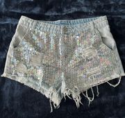 Sequined Cut Off Jean Shorts