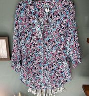 Kut From Kloth Floral Blouse Long Sleeve Business Casual Top Blue Pink NWT Small