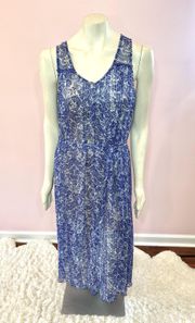 Blue and White Paisley Dress w/ Pleats