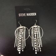 Steve Madden Silver Hoops w Waterfall Pearls Cryst