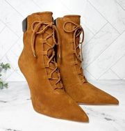 Good American Lace Up Tobacco Suede Scandal Ankle Boots Size 7