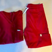 Scope scrub set, pants and top, red, size S/M