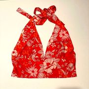 NWOT Red Crop Halter Triangle Top with Tropical Floral Print Medium