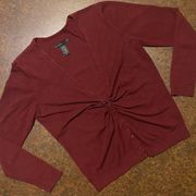 Apostrophe Long Sleeve Cardigan with Front Ruching in Burgundy - size large