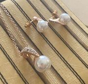 Matching Faux Pearl and Rhinestone Pendant Necklace and Earring Set.