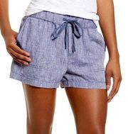 Drawstring Linen Medium Blue Shorts