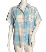 Vintage Diane Von Furstenburg Button Up Shirt White Blue Pastel Short Sleeve