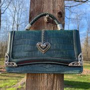 Vintage  Hunter Green & Silver Plated Heart Charm Handbag