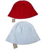 J. CREW Set of 2 Lambswool Blend Winter Beanie Bucket Hats Blue Red NWT New 2022