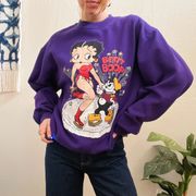 Vintage 1990s Betty Boop Felix the Cat Ice Skating Blue Sweatshirt Jerzees USA