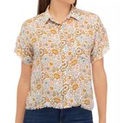 Philosophy Orange Floral Short Sleeve Button Down S