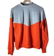 Peyton Jensen Mix Media Gray Orange Mock Neck Sweater Size Small