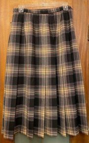 Pendleton Tartan Plaid Pleated Wool Long Skirt EUC Size 10 PETITE Vtg 50-70’s