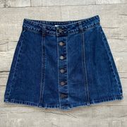 A-Line Denim Mini Skirt Utility Button Front Retro 90s Y2K S