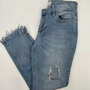 Free People  Jeans Distressed Ripped Great Heights Frayed Fringe Skinny Size 26