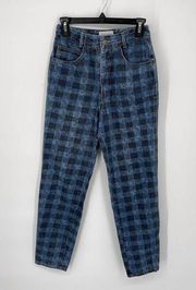 Calvin Klein VINTAGE Paisley Check High Rise Tapered Jeans Junior Size 7 Blue