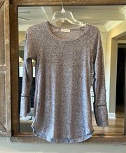 Speckled Gray Top Long Sleeve Polyester Linen Spandex Cute with Leggings