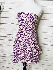 VINTAGE Moda International Purple Tie Dye Strapless Mini Party Dress Size XS