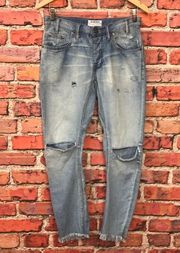 One by  Saints Baggy Bowed Leg Ultra Distressed Jeans