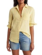 Beach Lunch Lounge Women's Blue Alessia Long Sleeve Cotton Shirt Medium Golden