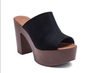 Black Vegan Suede Peep Toe Clog Mule Back Heel