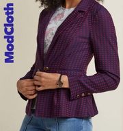 Modcloth Womens small Navy & Maroon Grid Print Bow Back blazer