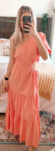 Orange One Shoulder Maxi Dress With Cut Out 