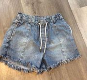 Kensie Size 8 Womens Shorts High Rise Drawstring Pockets Frayed Denim