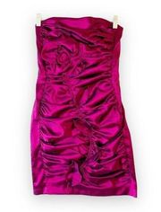 Jessica McClintock Fuchsia Iridescent Ruched Mini Dress Size 8 90s Y2K Prom Pink