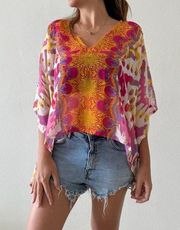 One size mandala pink & orange short blouse