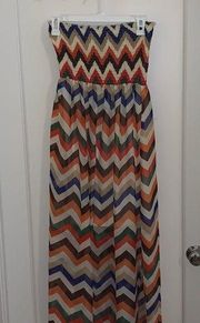 Strapless Chevron Patterned Maxi