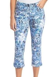 NEW NWT NINE WEST Chrystie Capri Jeans Periwinkle Blue Printed Cotton Denim 6