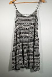 Tiered Backless Mini Sundress/Cover-Up - Black & White Boho Batik Pattern Small