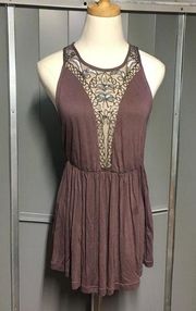 THE BUCKLE // BKE Boutique Plum Purple Mesh Sequin Babydoll Tank Top Small