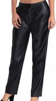 H Halston Women S Faux Leather Pants Black High Rise Waist Pleated Straight Leg