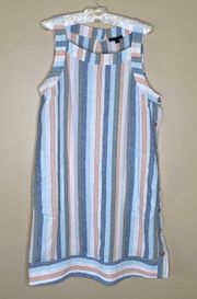 Womens Sz L  Linen Viscose Blend Striped Jumper Dress.