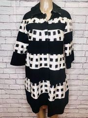 Diane Von Furstenberg Womens Black & White Silk Blend Button Front Coat Size 6