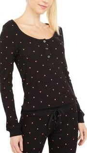 NWT  Plush Thermal Hearts Pajama PJ Set + Scrunchie Women’s XS Black