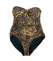 Ralph Lauren BROWN Leopard Underwire Strapless One-Piece Swimsuit 16 NWT