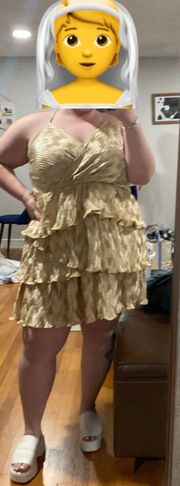 Pleated Ruffle Gold Mini Dress Plus Size