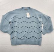 FRNCH Womens Nisa Wave Sweater Size M/L Metallic Blue Design Balloon Sleeves