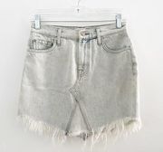 7 for All Mankind Light Cream Acid Wash Frayed Raw Hem Denim Mini Skirt Sz 25