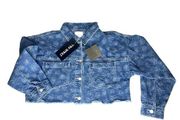 NEW Dolls Kill x Le Lis Floral Stitch DENIM CROP JACKET Over Size Small Daisies