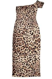 Missguided Womens One Shoulder Leopard Animal Print Bodycon Dress Size 2