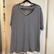 Terra & Sky women's 4x 28/30 t-shirt navyblue white striped v-neck short sleeves