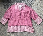 Flax Vintage Linen Button Down Top Pink Polka Dots Small