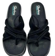 SKECHERS BLACK MEMORY FOAM FRONT TOE RING WEDGE SANDALS SIZE 10