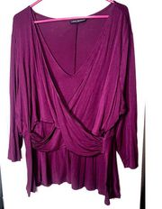 LANE BRYANT Womens Criss Cross Wrap Top Blouse Size 22/24 Burgundy Purple