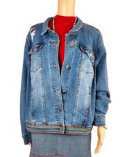 Lane Bryant Denim Jean Jacket Love Embroidered Rainbow Size 24 NWT