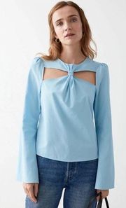 & Other Stories Women’s Light Blue Twist Detail Cut Out Long Sleeve Blouse